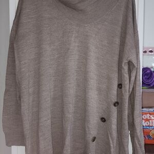 Soho Taupe Cowl Neck Sweater with Button Accents